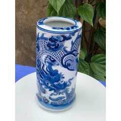 Lọ đựng hương, Ống cắm hương Họa tiết Rồng men lam Bát Tràng