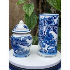 Lọ đựng hương, Ống cắm hương Họa tiết Rồng men lam Bát Tràng