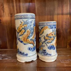 Lọ đựng hương - Ống cắm hương rồng , sen thờ cúng men rạn nổi Bát Tràng