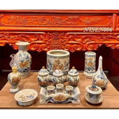 Lọ đựng hương - Ống cắm hương rồng , sen thờ cúng men rạn nổi Bát Tràng