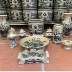 Bộ Thờ Cúng Men Rạn Họa Tiết Hoa Sen - Gốm Sứ Bát Tràng, Cúng Gia Tiên Thổ Công/Bàn Thờ Thần Tài