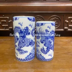 Ống cắm hương , Ống hương men trắng họa tiết rồng phượng - Gốm sứ Nghệ Nhân cao cấp Bát Tràng