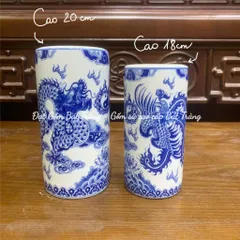 Ống cắm hương , Ống hương men trắng họa tiết rồng phượng - Gốm sứ Nghệ Nhân cao cấp Bát Tràng