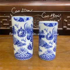 Ống cắm hương , Ống hương men trắng họa tiết rồng phượng - Gốm sứ Nghệ Nhân cao cấp Bát Tràng