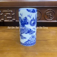 Ống cắm hương , Ống hương men trắng họa tiết rồng phượng - Gốm sứ Nghệ Nhân cao cấp Bát Tràng