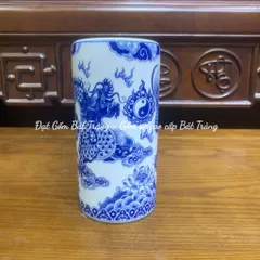 Ống cắm hương , Ống hương men trắng họa tiết rồng phượng - Gốm sứ Nghệ Nhân cao cấp Bát Tràng