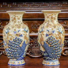 Bộ Thờ Cúng Men Hoàng Thổ Đắp Nổi Gốm Sứ Bát Tràng - Đồ Thờ Cúng Nghệ Nhân Cao Cấp