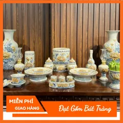 Đồ Thờ Cúng Cao Cấp - Men Rạn Đắp Nổi Nghệ Nhân Bát Tràng - Bát Hương Lư Hương - Bộ Đồ Cúng