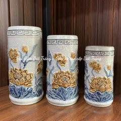 Đồ Thờ Cúng Cao Cấp - Men Rạn Đắp Nổi Nghệ Nhân Bát Tràng - Bát Hương Lư Hương - Bộ Đồ Cúng