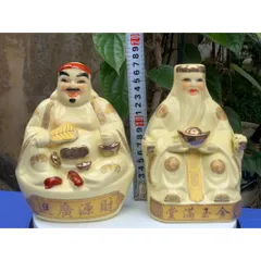Đồ thờ cúng - bàn thờ thần tài bộ hai ông tài địa gốm sứ men vàng kim gốm sứ Bát Tràng
