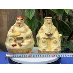 Đồ thờ cúng - bàn thờ thần tài bộ hai ông tài địa gốm sứ men vàng kim gốm sứ Bát Tràng