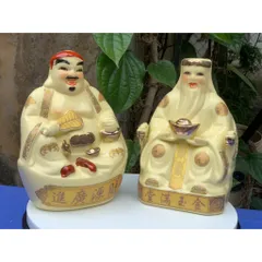 Đồ thờ cúng - bàn thờ thần tài bộ hai ông tài địa gốm sứ men vàng kim gốm sứ Bát Tràng