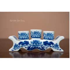 Bộ Thờ Cúng Cao Cấp Men Trắng Vẽ Hoa Sen Gốm Sứ Bát Tràng