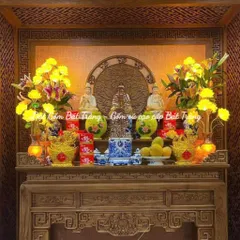 Bộ Thờ Cúng Cao Cấp Men Trắng Vẽ Hoa Sen Gốm Sứ Bát Tràng