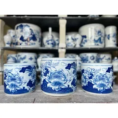 Bộ Thờ Cúng Cao Cấp Men Trắng Vẽ Hoa Sen Gốm Sứ Bát Tràng