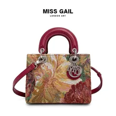 (Hàng NEW V.I.P LIMITED ORDER) - Túi xách nữ MISS GAIL London Art họa tiết hoa màu đỏ cầm tay quai đeo chéo