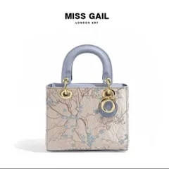 (Hàng V.I.P ORDER LIMITED) - Túi xách nữ MISS GAIL London Art họa tiết hoa màu xanh nhạt quai cầm cứng