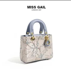 (Hàng V.I.P ORDER LIMITED) - Túi xách nữ MISS GAIL London Art họa tiết hoa màu xanh nhạt quai cầm cứng