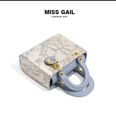 (Hàng V.I.P ORDER LIMITED) - Túi xách nữ MISS GAIL London Art họa tiết hoa màu xanh nhạt quai cầm cứng