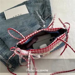Túi Xách Đeo vai Retro có khóa kéo Dễ Thương Phối Jeans và Caro Đỏ