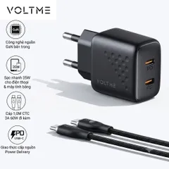 Bộ sạc nhanh 35w hãng Voltme kèm cáp C to C, Tương thích ip15 seri trở lên và các dòng android chân type-C