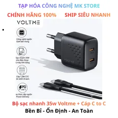 Bộ sạc nhanh 35w hãng Voltme kèm cáp C to C, Tương thích ip15 seri trở lên và các dòng android chân type-C