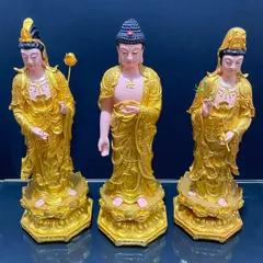 [Ảnh thật] Tôn Tượng Tam Thánh Tây Phương Đứng 50cm Vàng Vẽ Có Pháp Khí Rời Siêu Đẹp