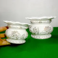 Lư hương thờ cúng hoa sen trắng Có khay hứng tàn nhang 4 size