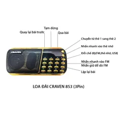 Trọn bộ máy nghe pháp Loa Đài CRAVEN CR-853, 3 Pin Siêu Khỏe, Nghe Pháp Niệm Phật (kèm sạc)