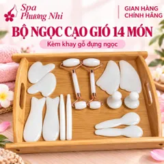 Bộ ngọc cạo gió 14 món. Ngọc thạch chuẩn hàng đẹp. Khay gỗ đựng ngọc