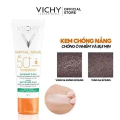 (Hàng ngoại) Kem Chống Nắng Vichy Capital Mattifying 3in1 SPF 50 50mL - Bảo Vệ Da, Ngăn Bụi Mịn, Dành Cho Da Dầu Hỗn Hợp