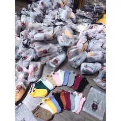 Set 10 đôi tất vớ nữ cổ ngắn hình gấu kute tặng kèm túi rút loại dày, chất mềm 883100