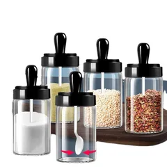 Sét 5 Hũ Thuỷ Tinh cao cấp đựng gia vị nhà bếp kèm MUỖNG 250ml