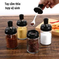 Sét 5 Hũ Thuỷ Tinh cao cấp đựng gia vị nhà bếp kèm MUỖNG 250ml