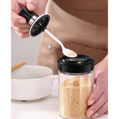 Sét 5 Hũ Thuỷ Tinh cao cấp đựng gia vị nhà bếp kèm MUỖNG 250ml