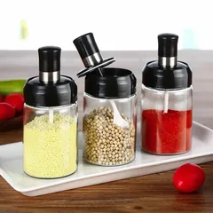 Sét 5 Hũ Thuỷ Tinh cao cấp đựng gia vị nhà bếp kèm MUỖNG 250ml