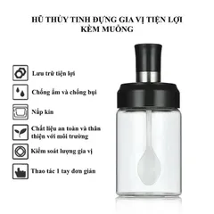 Sét 5 Hũ Thuỷ Tinh cao cấp đựng gia vị nhà bếp kèm MUỖNG 250ml