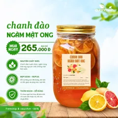 Chanh Đào Ngâm Mật Ong Đường Phèn CAOFOOD 1L - Giảm Ho, Tăng Cường Sức Đề Kháng, Thức Uống Dinh Dưỡng, Hương Vị Thơm Ngon, Nguyên Chất 100%