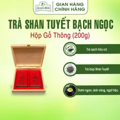 Trà Shan Tuyết Bạch Ngọc 240gram  Hộp Gỗ Thông Trà Sạch Tân Cương Xanh