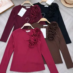 Áo thun lệch vai đính hoa dài tay thi đông đẹp_Áo thun kiểu đi cưới đi tiệc xinh