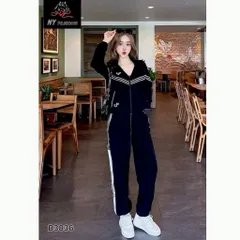 Sét bộ thể thao nữ có mũ thu đông chất gió lụa 2 lớp NY3836 Đẹp