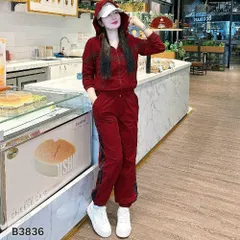 Sét bộ thể thao nữ có mũ thu đông chất gió lụa 2 lớp NY3836 Đẹp