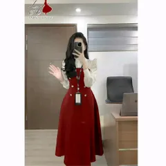 XẢ HÀNG-Váy công sở nữ cổ phối màu dài tay đính khuy xịn