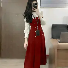 XẢ HÀNG-Váy công sở nữ cổ phối màu dài tay đính khuy xịn