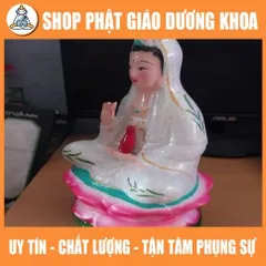 Tôn tượng quan âm 30cm trắng vẻ hồng cực đẹp bằn đất nung