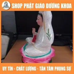 Tôn tượng quan âm 30cm trắng vẻ hồng cực đẹp bằn đất nung