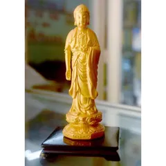 Gieo duyên tượng Đức Phật a Di Đà đứng bệ gỗ cao 13cm nhiều màu cực đẹp 890592