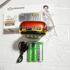 Tặng cốc - ·Máy Nghe Pháp Craven 853 CÓ 3 PIN -  có  Khe gắn Thẻ Nhớ phù hợp với người lớn tuổi, Loa Caraven CR-853 3 pin siêu trâu nghe nhạc thẻ nhớ USB nghe đài FM nghe kinh phật tập thể dục USB FM 