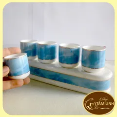 Án năm-Bộ năm ly nước thờ cúng bàn thờ GỐM SỨ CAO CẤP 890731