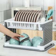Kệ úp bát, giá để bát 2 tầng có ống đựng đũa kèm khay hứng nước bằng nhựa 8182 ( loại 1 )